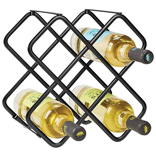 mDesign Estante para botellas y vino – Bonito botellero de metal en tres niveles con capacidad para hasta 5 botellas – Mueble botellero de pie para botellas de vino y otras bebidas – negro