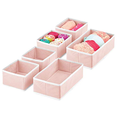 mDesign Juego de 6 Cajas para Guardar Ropa – Organizador de Armario en 2 tamaños para el Dormitorio y Cuarto Infantil – Cajas organizadoras de Fibra sintética con diseño Atractivo – Rosa y Blanco