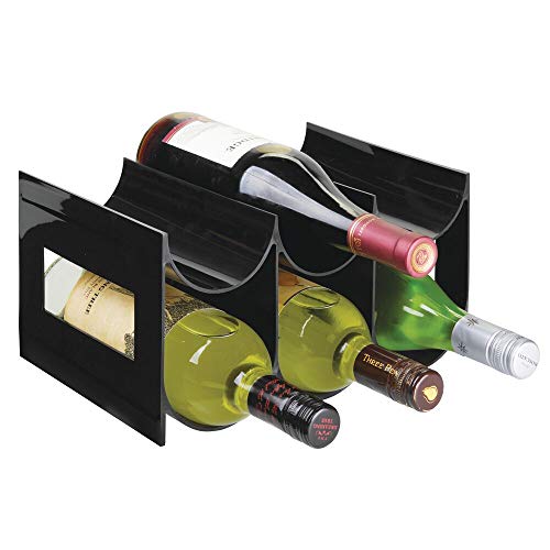 mDesign Práctico estante para botellas de vino – Botelleros para vino y otras bebidas para guardar hasta 6 unidades – Vinoteca de plástico de pie – negro