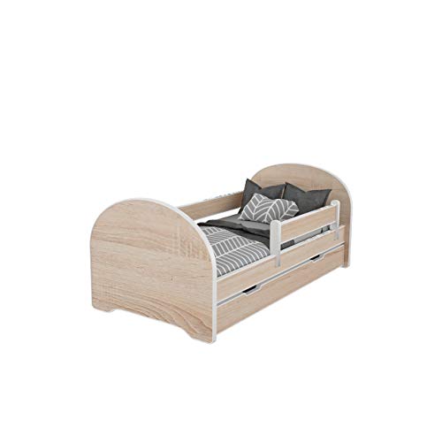 MEBLEX Cama infantil para niños con cajones y colchón de espuma de seguridad de 160 x 80 cm, muebles de dormitorio con marco de cama completo de MDF con cabecero integrado (todo Sonoma, 160 x 80 cm)