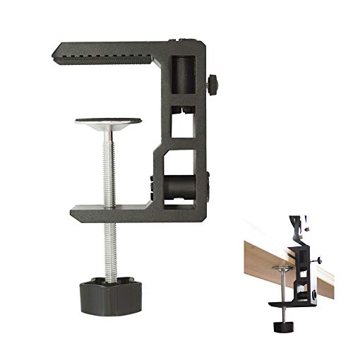 MeetRade Soporte de montaje de mesa de aluminio bidireccional resistente con abrazadera en C para micrófono/tableta, soporte de tijera, lámpara de brazo oscilante, soporte de micrófono para teléfono I