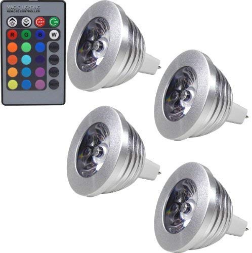 MENGS® Pack de 4 Bombilla lámpara LED 3 Watt MR16, AC/DC 12, RGB + Control Remoto IR