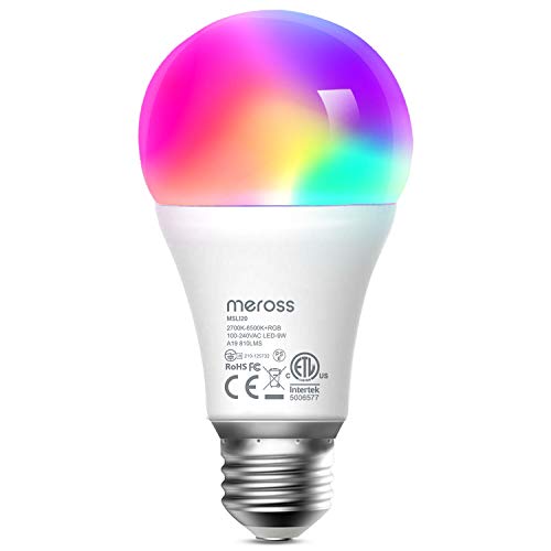 Meross Bombilla LED Multicolor, Inteligente, WiFi, Regulable, Mando a distancia, 60 W, Equivalente a E27, 2700-6500 K, Compatible con Alexa, Google Home e IFTTT. MSL120B