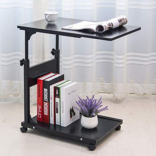 Mesa de cama móvil con mesita de noche, mesa con elevador de cabecera con estante de almacenamiento lateral, mesa de computadora ajustable en altura Escritorio con ruedas, bandeja de carro junto a la