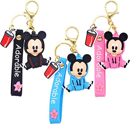 Mickey Keychain - ZSWQ Cute Mickey Keychain Pendant, Mickey Figure Key Chain For Girls and Boy Bag Charms Car Pendant Keyrings(Black, Pink, Blue)