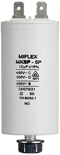 Miflex - Condensador de Arranque de Motor, Capacidad 12µF, tensión 450 V, Dimensiones 35 x 65 mm, Cable M8