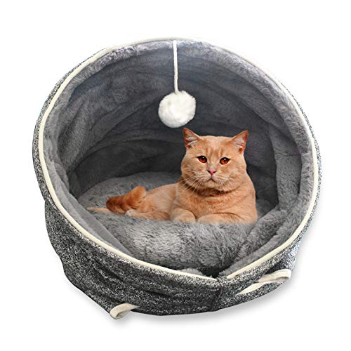 MINCHEDA Camas para Gatos de Felpa Plegable de Interior, Cama Gato Cueva Lavable para Mascotas, 43 x 43 x 45 cm - Gris