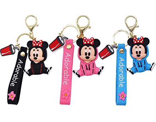 Minnie Keychain - ZSWQ Cute Minnie Keychain Pendant, Minnie Figure Key Chain For Girls and Boy Bag Charms Car Pendant Keyrings(Black, Pink, Blue)