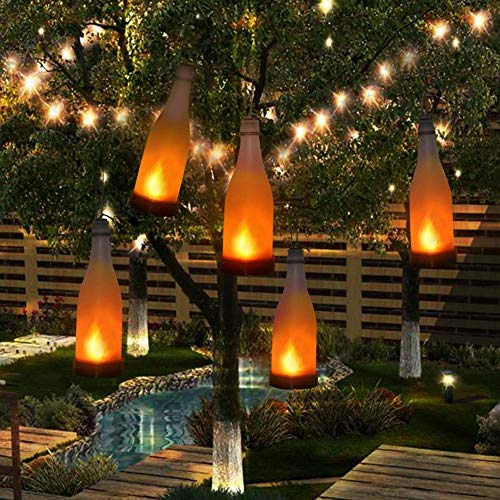 Mixtooltoys Luz solar para botella con efecto de llama, resistente al agua, para jardín, patio, árbol, fiesta, boda, Navidad, iluminación decorativa al aire libre (juego de 5)