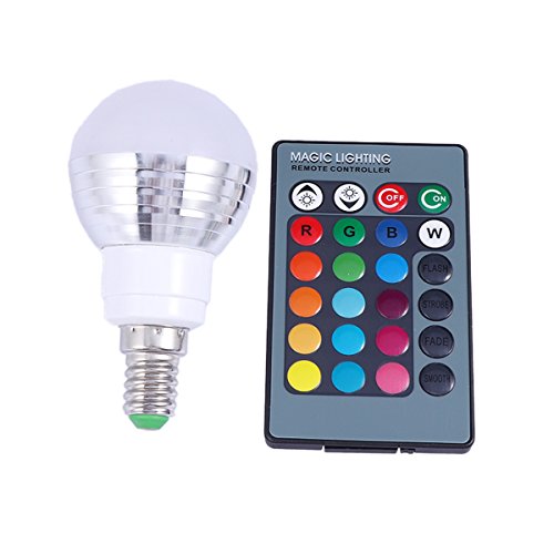 Mobestech - Bombilla LED (3 W, RGB, E14, Cambio de Color, con Mando a Distancia, 85-265 V), Blanco, E14, 3.0W