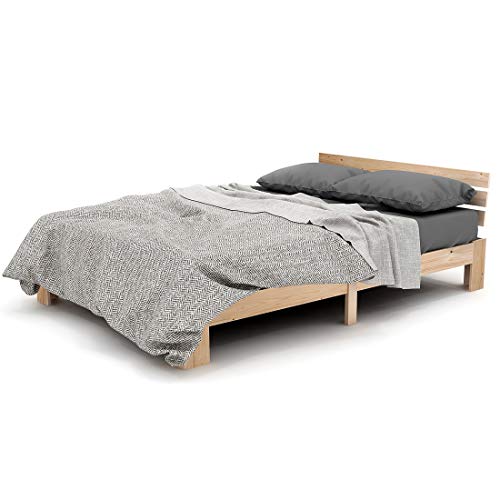 Modern Luxe - Cama doble de madera con somier (200 x 140 cm, madera maciza FSC, doble cama utilizable como cama de matrimonio, incluye respaldo)