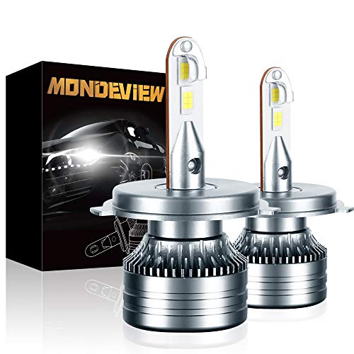 MONDEVIEW Kit H4 LED 60W 16000LM 6000K Bombilla H4 LED 9003 Coche Moto Brillo Extremadamente alto CREE LED Chip 360° Rotación Bombillas LED H4 Haz Alto Haz Bajo Luz Antiniebla HB2 Bi-xenón IP68