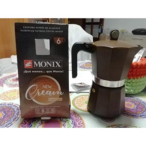 Monix New Cream - Cafetera Italiana de Aluminio, Capacidad 6 Tazas, Apta para Todo Tipo de cocinas incluida inducción