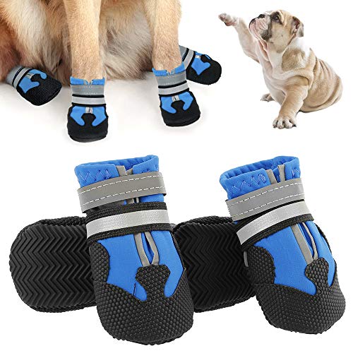 N / C Zapatos impermeables para perros, protección para patas con correas reflectantes y suela antideslizante, apto para perros medianos y grandes, 4 unidades (S)