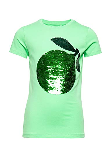 NAME IT Camiseta para niña con lentejuelas reversibles. Verde / Spring Bud 122 cm-128 cm