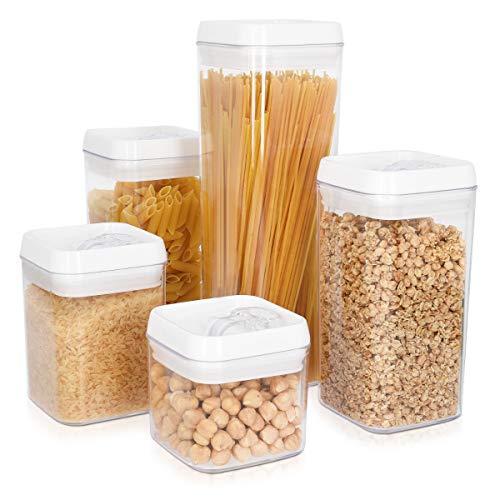 Navaris Juego de 5 recipientes herméticos para Alimentos - Botes para almacenar Pasta Cereales arroz Galletas - Contenedores Transparentes sin BPA