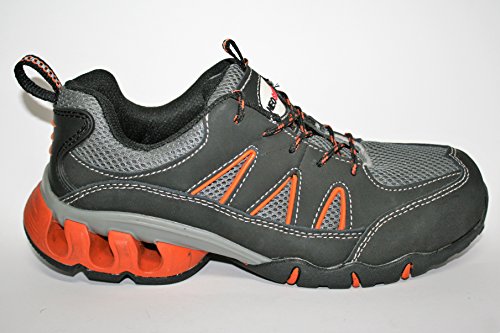 Neosafety28006 Zapatos de seguridad con puntera de Acero, Imesh Microfibra, Tacón con Amortiguación, Anti-Estático, sola Anti-Perforante, Negro/Naranja/Gris