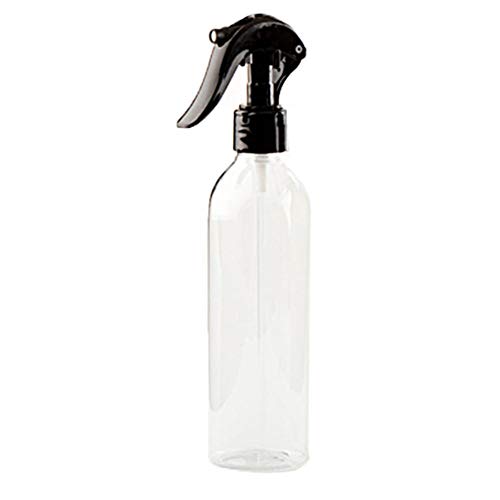 Nikgic 10pcs Botella de spray de plástico transparente de 250 ml Botella de spray hombro redondo Botella de spray de boquilla negra Botella de spray reutilizable Contenedor de spray de viaje