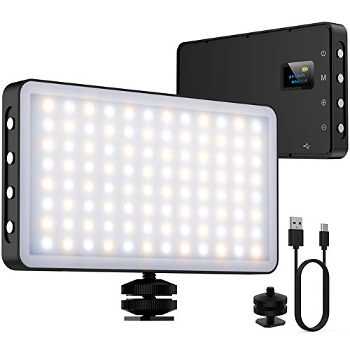 NinkBox Luz LED Cámara, luz de vídeo, 96 LED Regulables superluminosos 3000K-6500K, CRI 95+, lámpara de luz fotográfica portátil para videocámaras DSLR, fotografía, batería incorporada de 4000 mAh