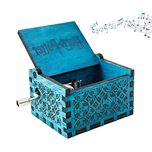 N\O Caja de Música de Manivela de Madera,Caja de Música de Madera Grabada Hecha a Mano Caja Musical Tallada Antigüedad Familiares, Amantes, Niños 6.4X5.2X4.2cm(Azul)