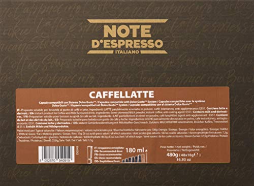 Note D'Espresso - Cápsulas de Caffelatte Instantáneo compatibles con cafeteras Dolce Gusto - 48 Unidades de 10 g, Total: 480 g