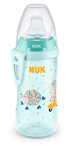NUK Active Cup Vaso para aprender a beber | 12 meses | boquilla antigoteo | Clip & tapa protectora para viaje | 300 ml | sin BPA | Erizo (menta)