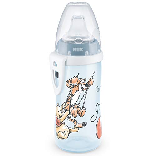NUK Active Cup - Vaso para aprender a beber (12 meses, boquilla antigoteo, clip y tapa protectora, sin BPA, 300 ml), diseño de Winnie the Pooh de Disney, color azul