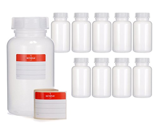 Octopus 10 x 500 ml Botellas de Boca Ancha de LDPE con Cierre de Rosca, Botella vacía para químicos, Botella de Laboratorio con Tapa, como Recipiente de Almacenamiento para Laboratorio, Cocina u Ocio Octopus 10 x 500 ml Botellas de Boca Ancha de LDPE con Cierre de Rosca, Botella vacía para químicos, Botella de Laboratorio con Tapa, como Recipiente de Almacenamiento para Laboratorio, Cocina u Ocio