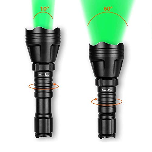 Odepro Linterna LED con zoom KL52 Plus para caza con luz roja, verde y blanco y interruptor de cable