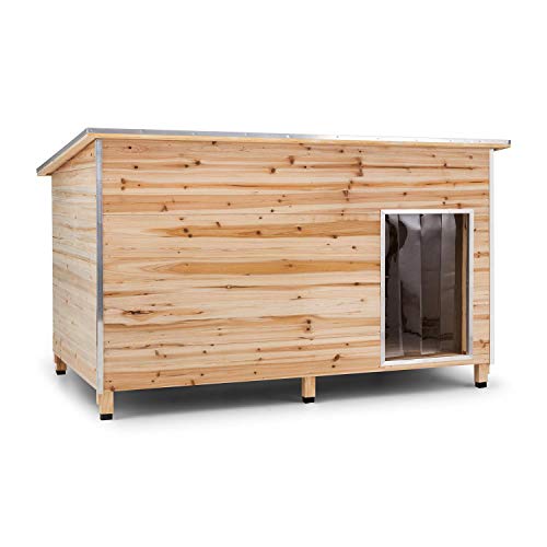 Oneconcept Schloss Wuff - Caseta para Perro, Casa de Mascotas para Patio, Tamaño L, 90x120x90 cm, Aislada, Resistente a la Intemperie, Madera de Pino, Marrón Ensillar