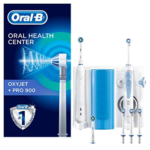 Oral-B Estación de Cuidado Bucal: Oral-B PRO 900 Mango de Cepillo Eléctrico + Oxyjet Irrigador con Tecnología Braun, 4 Cabezales Oxyjet, 2 Cabezales de Recambio