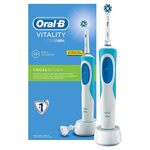 Oral-B Vitality Plus Crossaction - Cepillo de Dientes Eléctrico Recargable con Tecnología Braun, Azul y blanco Oral-B Vitality Plus Crossaction - Cepillo de Dientes Eléctrico Recargable con Tecnología Braun, Azul y blanco