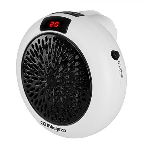 Orbegozo CR 4000 - Mini calefactor cerámico de enchufe, 2 velocidades, temporizador, display LED, termostato ajustable, sin cables, 600 W