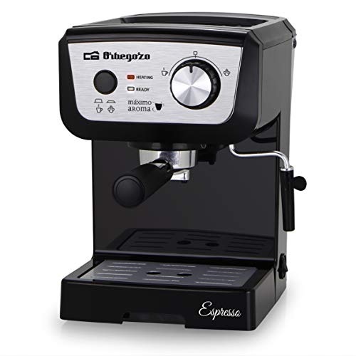 Orbegozo EX 5000 - Cafetera para espresso y cappuccino, bomba italiana 20 bar, control electrónico, depósito 1,3 L extraíble, café molido o monodosis, vaporizador, bandeja de goteo, 1050 W