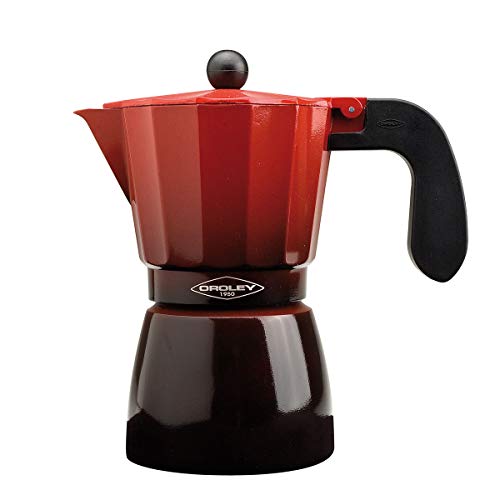 Oroley 215070300 - Cafetera 6 tazas con cacillo reductor para 3 tazas, color rojo, 3/6 tazas