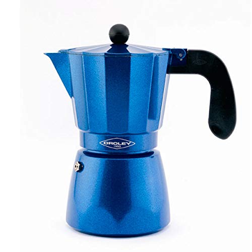 Oroley - Cafetera Italiana Blue Induction | Base de Acero Inoxidable | 9 Tazas | Cafetera Inducción, Vitrocerámica, Fuego y Gas | Estilo Tradicional
