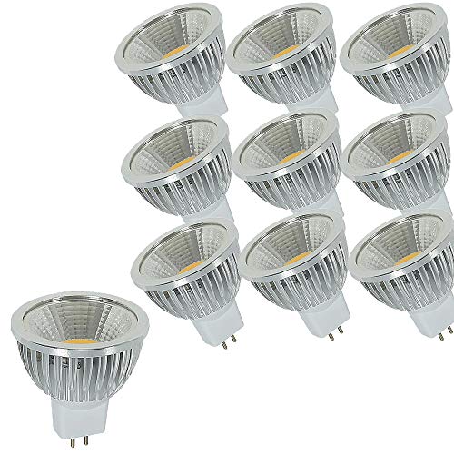 OUGEER 10 bombillas LED GU5.3 MR16 AC85 – 265 V blanco cálido 3000 K 6 W 60 W MR16 equivalentes a bombillas halógenas MR16 6 W casquillo GU5,3, sin parpadeo, 49 mm de diámetro, aluminio no regulable