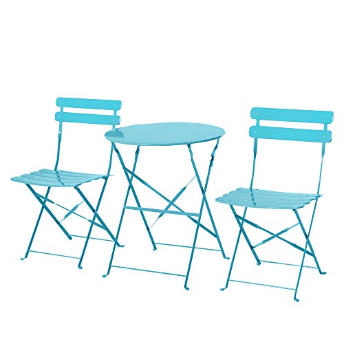 Outsunny Conjunto Muebles Plegables de Jardín de 3 Piezas Mesa y 2 Sillas de Metal para Balcón Terraza Exteriores Ø60x71 cm Azul Outsunny Conjunto Muebles Plegables de Jardín de 3 Piezas Mesa y 2 Sillas de Metal para Balcón Terraza Exteriores Ø60x71 cm Azul