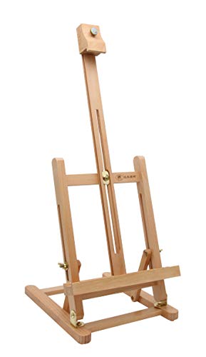 Paintersisters-Neuss Caballete de mesa T-40 de haya FSC® para bastidor de hasta 40 cm, caballete de asiento, altura de pintura y ángulo de inclinación ajustable