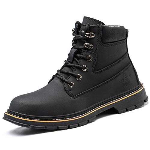 PAQOZKC Botas de Seguridad para Hombre Invierno Impermeable Zapatillas con Puntera de Acero Zapatos de Trabajo Antideslizantes Mujer Botas de Nieve(916/black/44)