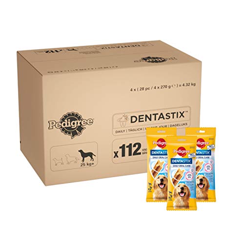 Pedigree - Barritas Dentastix para perros, 4x4x(7pc/270gr)= 4,32 kg .112 ud diaria para higiene oral Pedigree - Barritas Dentastix para perros, 4x4x(7pc/270gr)= 4,32 kg .112 ud diaria para higiene oral