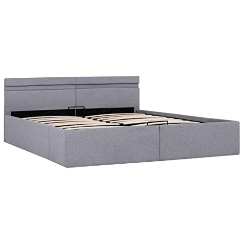 pedkit Cama Hidráulica con Almacenaje y LED Camas de Matrimonio Cama con Cabecero Tela Gris Claro 180x200 cm pedkit Cama Hidráulica con Almacenaje y LED Camas de Matrimonio Cama con Cabecero Tela Gris Claro 180x200 cm