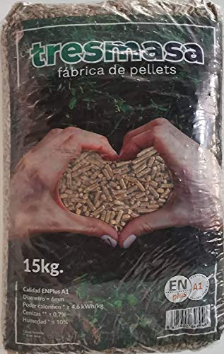 Pellet de madera de pino | Saco de pellets 15 kg | Combustible para Estufa Biomasa | Pellets certificado para calcera de Biomasa