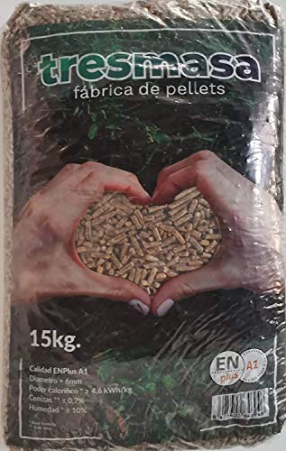 Pellet de madera de pino | Saco de pellets 15 kg | Combustible para Estufa Biomasa | Pellets certificado para calcera de Biomasa Pellet de madera de pino | Saco de pellets 15 kg | Combustible para Estufa Biomasa | Pellets certificado para calcera de Biomasa