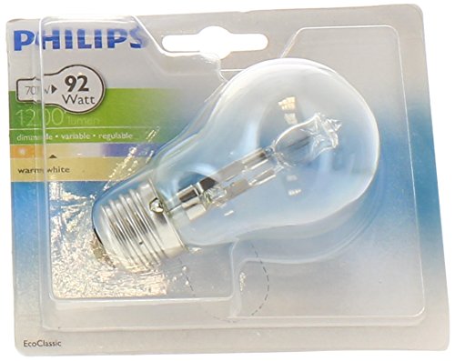 Philips Halogen Classic 8727900252002 - Bombilla halógena (70 W, E27, 1200 lm, blanco cálido, 2000 h)