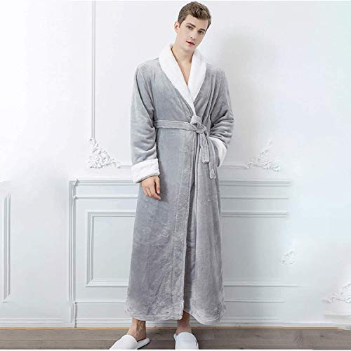 Pijamas, Albornoz para Hombre Pijamas Gruesos Camisón de Franela con Cuello en V de Manga Larga Camisón de Noche Ropa de Dormir Talla Grande Bata de mañana Servicio a Domicilio Invierno M, L, XL, gr