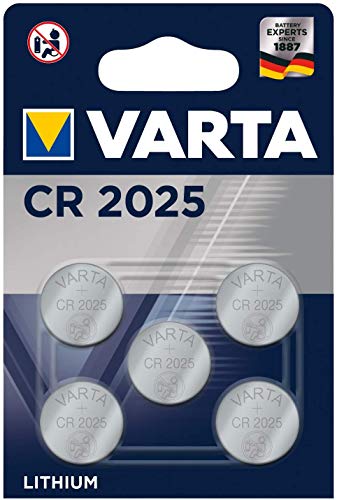 Pila de botón de litio de 3 V VARTA Electronics CR2025, pilas de botón en un blíster original de 5 unidades