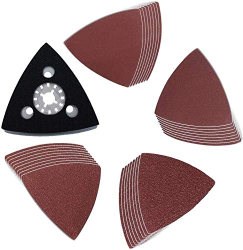 Placa de Lijado Triángular Compatible con Bosch, Dre-mel, Chicago, Ma-kita Lijadora Excéntrica Herramienta Multifunción (grano 40 80 180 240) 33 piezas Poweka