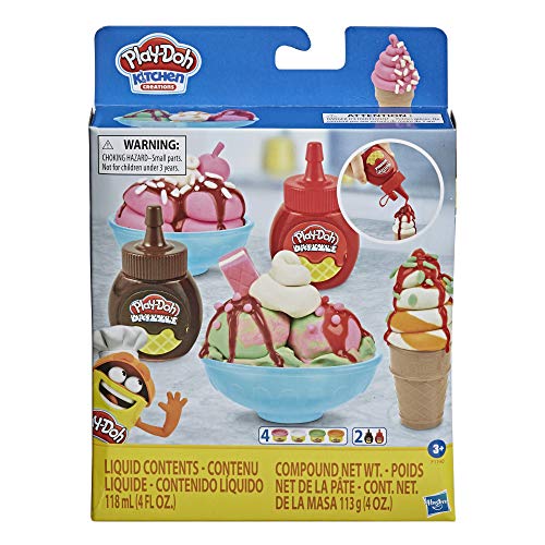 Play-Doh Kitchen Creations - Juego de helados para niños a partir de 3 años con 2 colores y 4 macetas clásicas, no tóxicas