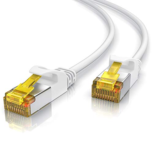 Primewire - 15m - Cable de Red Cat 7 Slim - Gigabit Ethernet LAN - 10000 Mbit s - Blindado S FTP PIMF - Conector RJ45 - para Switch Router Modem PS5 Xbox Series X - Compatible Cat 6 Cat 8 - Blanco